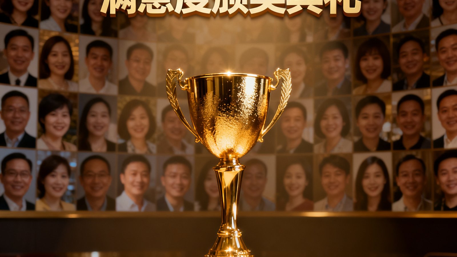 ms美狮贵宾会年度会员满意度颁奖典礼，金色奖杯在聚光灯下熠熠生辉，背景是会员笑脸组成的照片墙